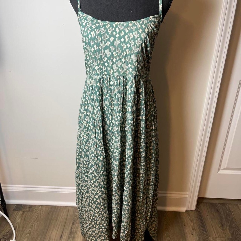 Angie western wear green and white cactus desert rayon maxi S